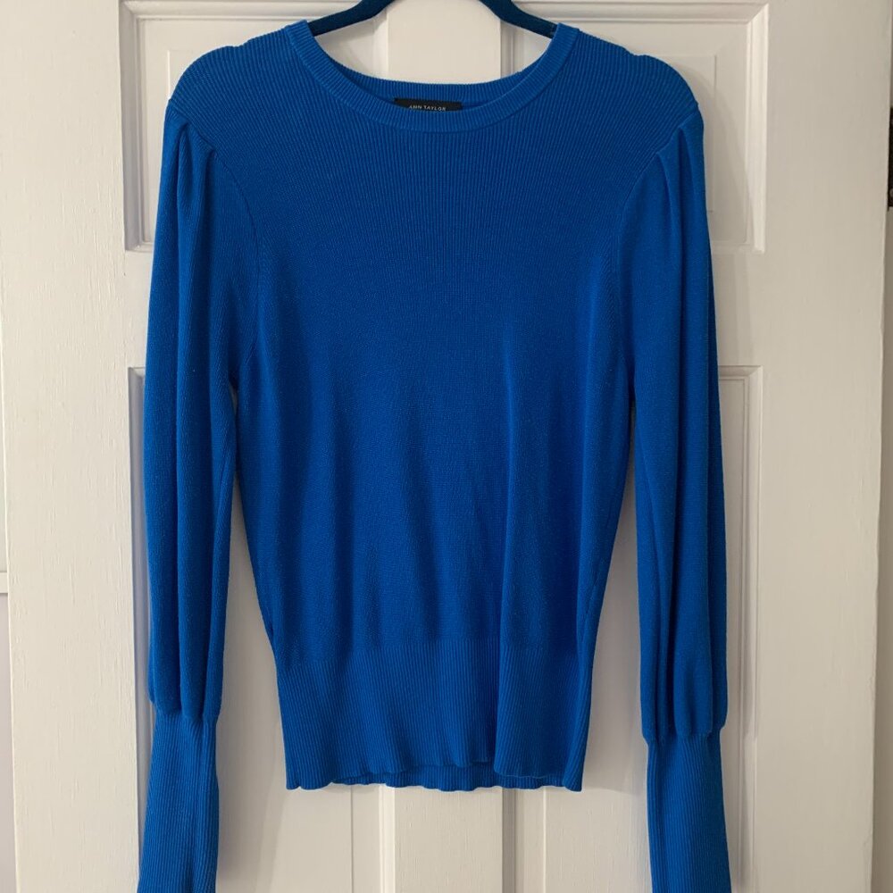 Ann Taylor Royal Blue Balloon Long Sleeve knit sweater, Size Medium